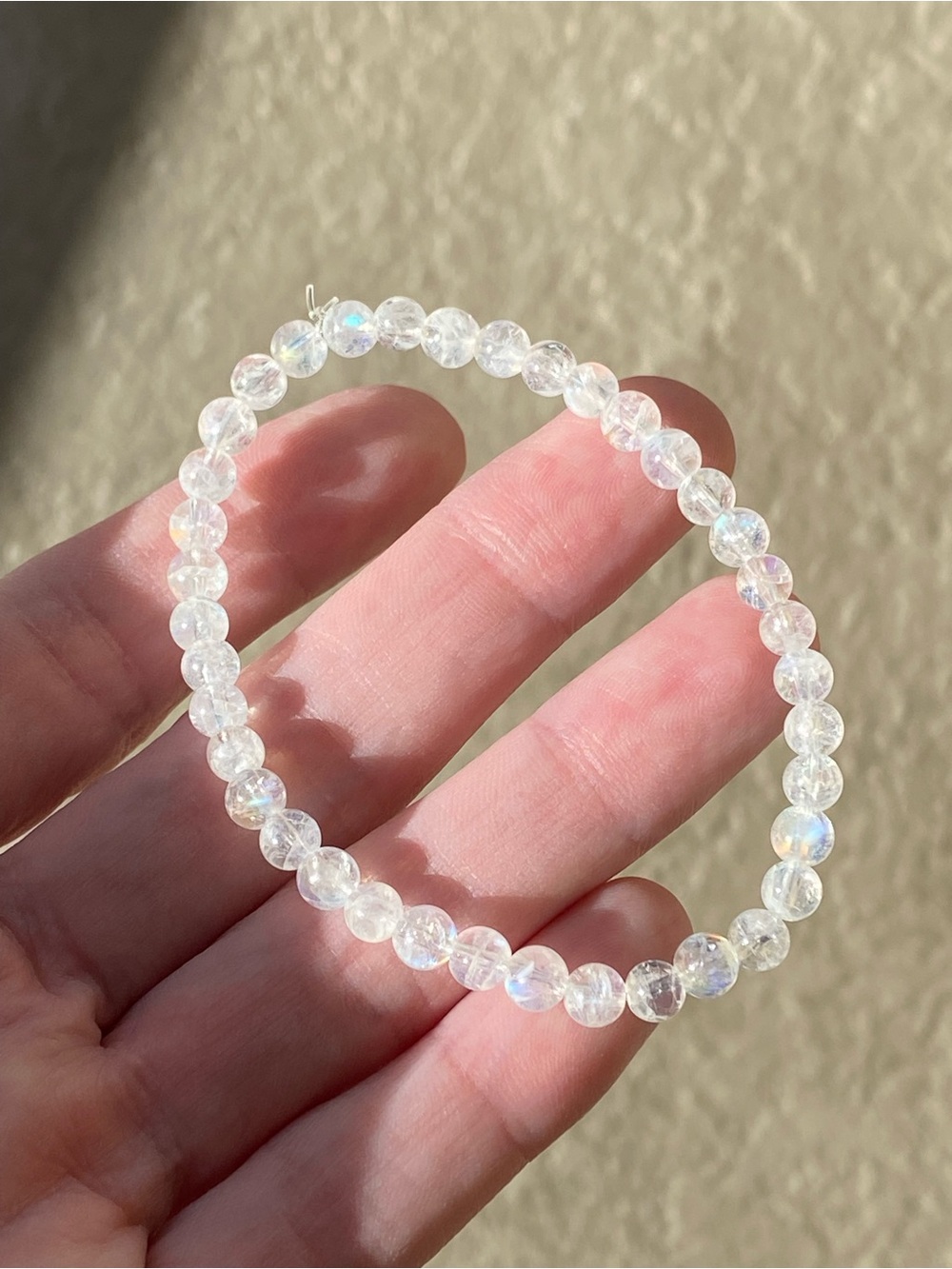 Natural Rainbow Moonstone Bracelet 5.3mm Flashy Crystal Stretch Bracelet